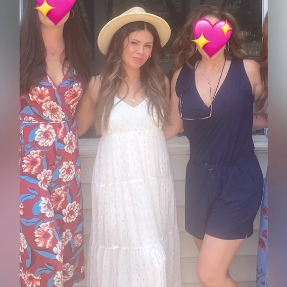 Express White Metallic Gold Flowy Maxi Dress - Picture 10 of 12